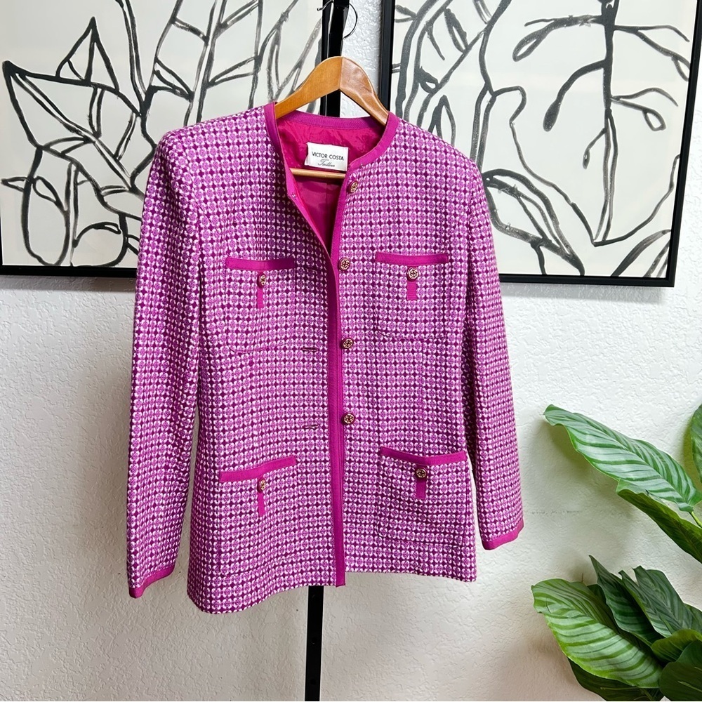 Victor Costa Vintage skirt suit pink white tweed size 8 medium - Picture 14 of 14